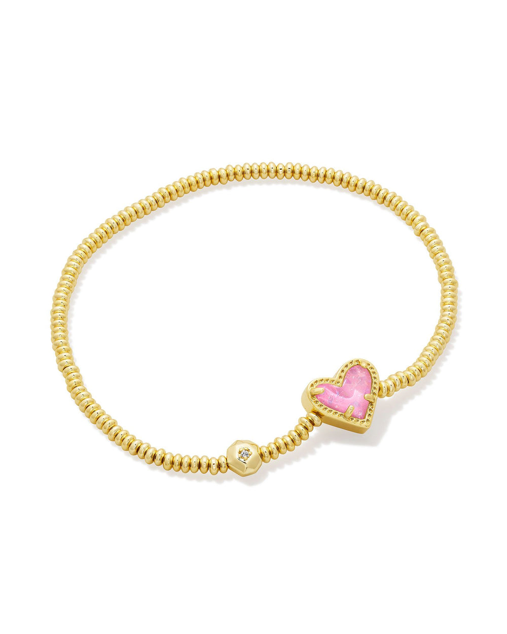 Ari Heart Gold Stretch Bracelet in Pink Iridescent Glitter Glass