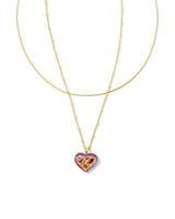 Penny Heart Multi Strand Necklace Gold in Mulberry Mother of Pearl
