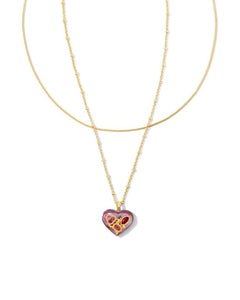 Penny Heart Multi Strand Necklace Gold in Mulberry Mother of Pearl