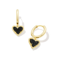 Ari Heart Huggie Gold Earrings in Black Drusy