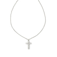 Gracie Cross Pendant Necklace Silver in White Crystal