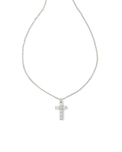 9608856130 Gracie Cross Pendant Necklace Silver in White Crystal
