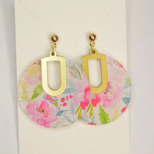 Floral Notch Filled Circle Acrylic Earrings