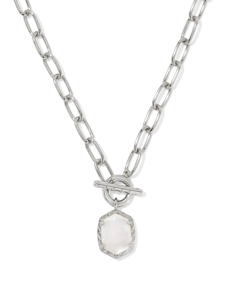 Daphne Silver Link and Chain Necklace in Ivory Mother of Pearl