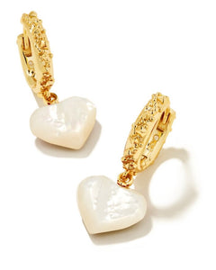 Penny Heart Huggie Earring Gold in Ivory Mother of Pearl