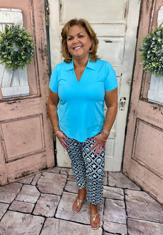 V-Neck Short Sleeve Collar Top - TQCL