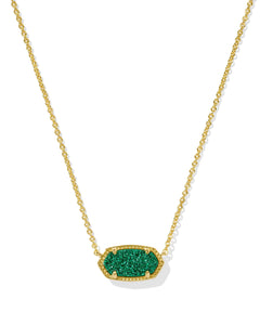 Elisa Gold Short Pendant Necklace in Emerald Drusy