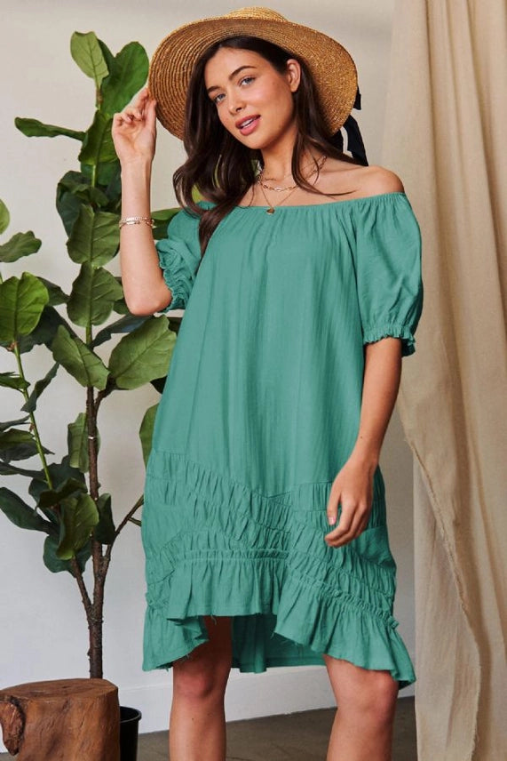 Teal Scoop Neck Short Sleeve Relaxed Mini Dress