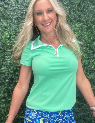 Kelly Green Front Zip Polo