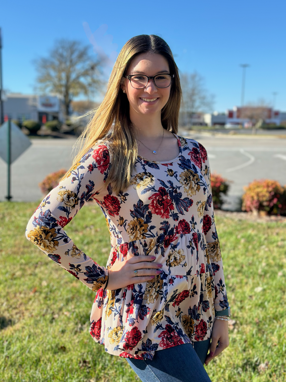 Ivory Floral Ribbed Top
