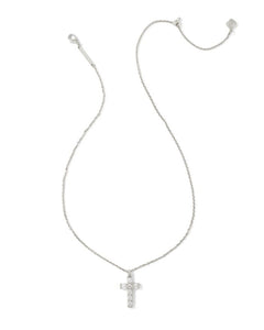 9608856130 Gracie Cross Pendant Necklace Silver in White Crystal