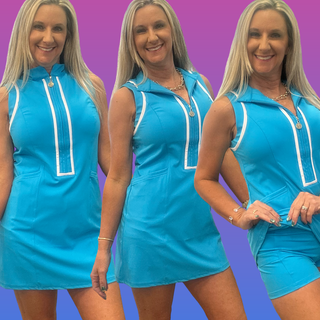 Mock Neck Dress/with shorts - Hawaiian Blue