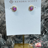 Daphne Framed Stud Earring Gold in Magenta Opal