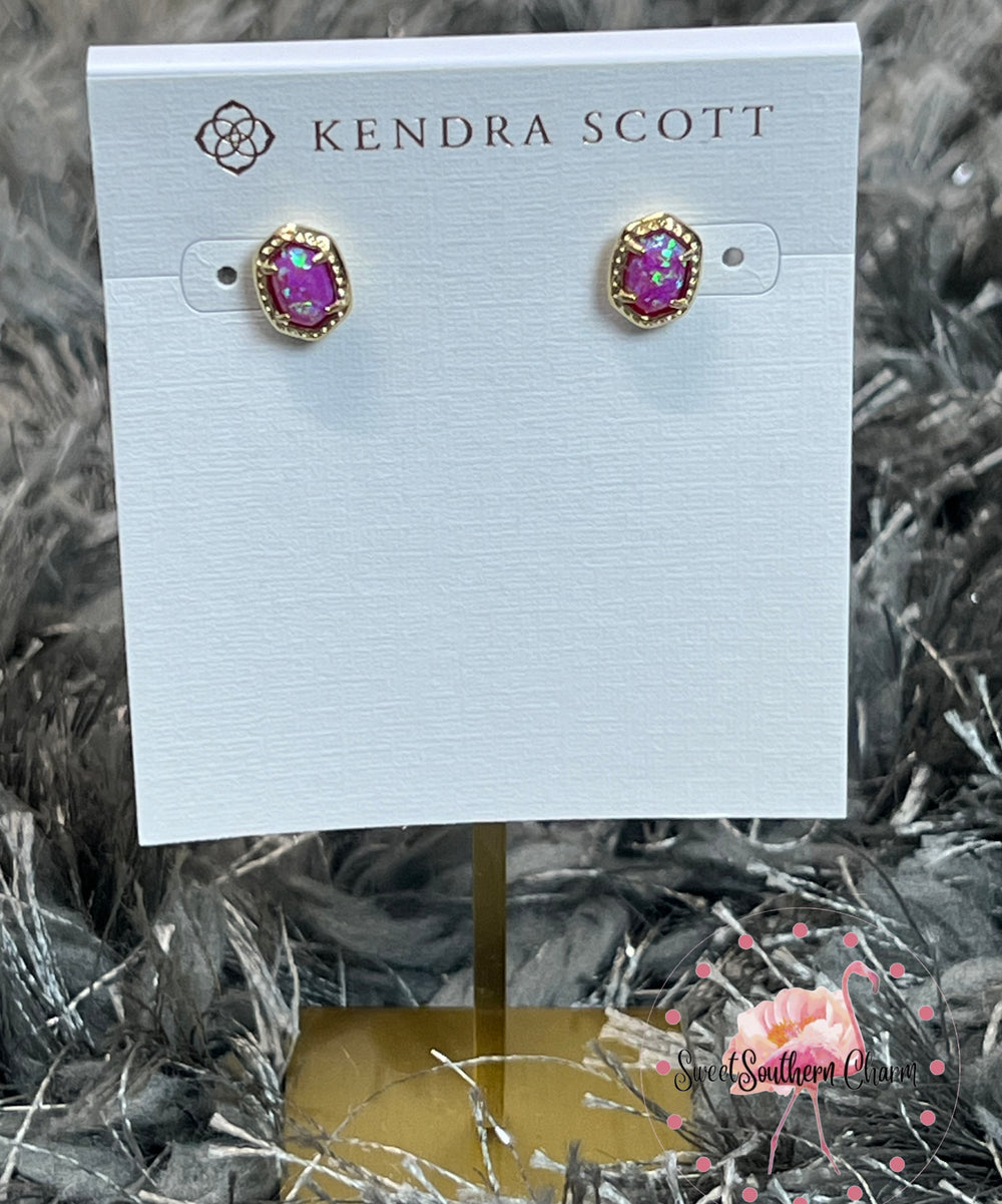 Daphne Framed Stud Earring Gold in Magenta Opal