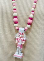 Wooden Nutcracker Necklace - Pink
