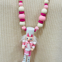 Wooden Nutcracker Necklace - Pink