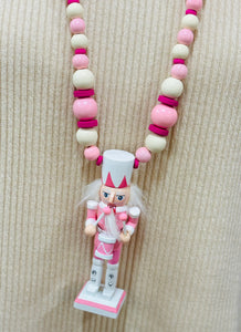 Wooden Nutcracker Necklace - Pink