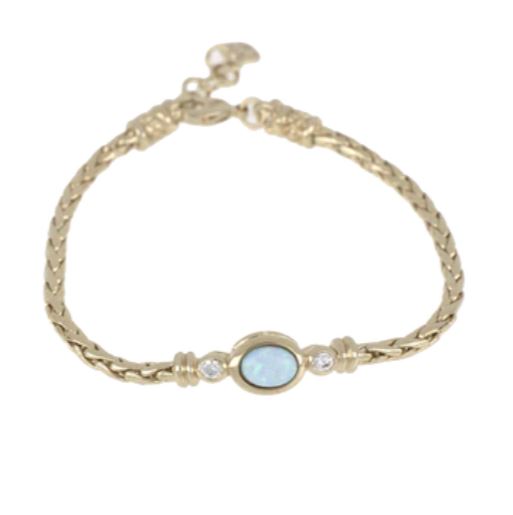 B5570-G6F0	Opalas do Mar Single Strand Blue Oval Opal CZ Bracelet - Gold