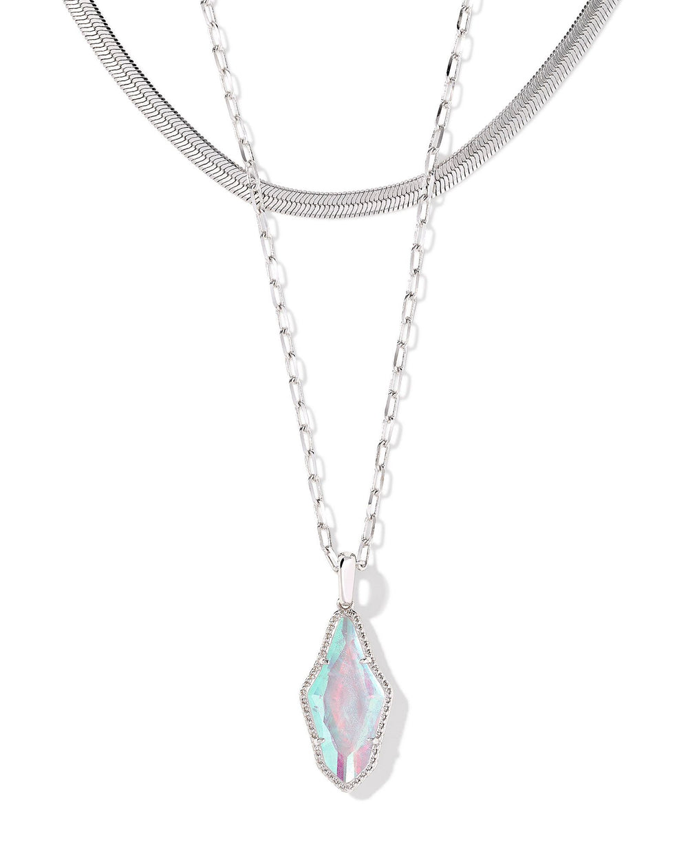 Evelyn Rhodium Multi Strand Necklace in Rock Crystal Dichroic