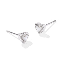 Mini Ari Heart Rhodium Stud Earrings in Ivory Mother of Pearl