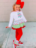 Red Christmas Tree Rumba Tunic & Ruffle Pants Girls Set
