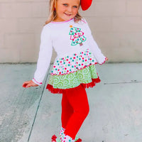 Red Christmas Tree Rumba Tunic & Ruffle Pants Girls Set