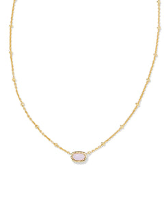 Mini Elisa Gold Satellite Short Pendant Necklace in Pink Opalite Crytal