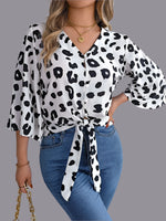 Leopard Print Lace-Up Chiffon Top
