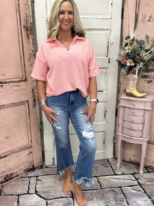 High-Rise Crop Flare Ankle Fray Hem Jean