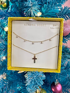 Amelia Gold Cross Necklace Gift Set in White Crystal