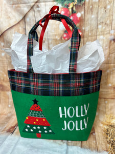 Christmas Embroidered Tote - Holly Jolly