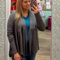 Ribbed Tiered Cardigan - Grey