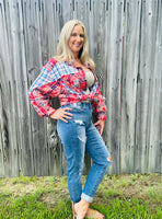 Red Color Block Plaid Shirt
