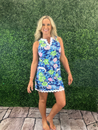 Navy Hawaiian Floral - Sleeveless Dress