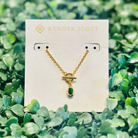 Mini Elisa Gold Toggle Pendant Necklace Green Tigers Eye
