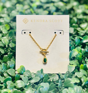 Mini Elisa Gold Toggle Pendant Necklace Green Tigers Eye