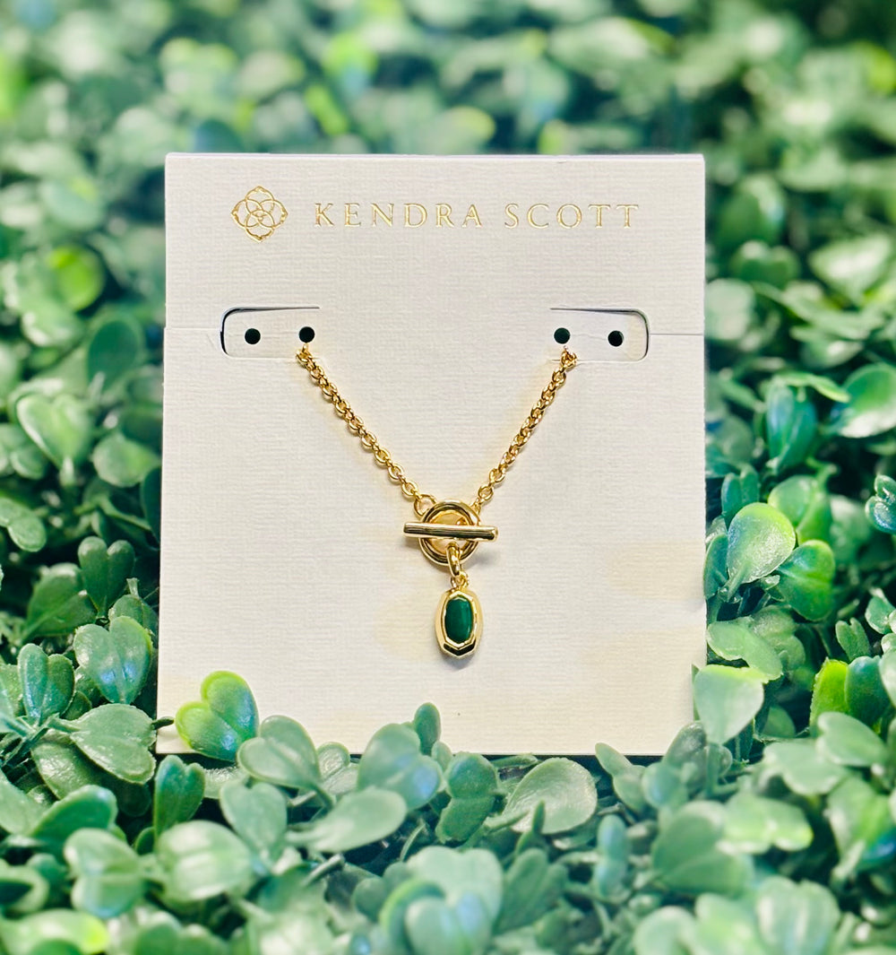 Mini Elisa Gold Toggle Pendant Necklace Green Tigers Eye