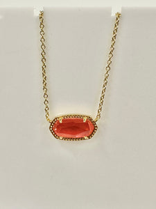 9608864837 - Elisa Necklace in Gold Coral Pink Mother of Pearl