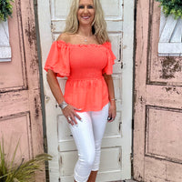 Ryan Ruffle Top - Coral