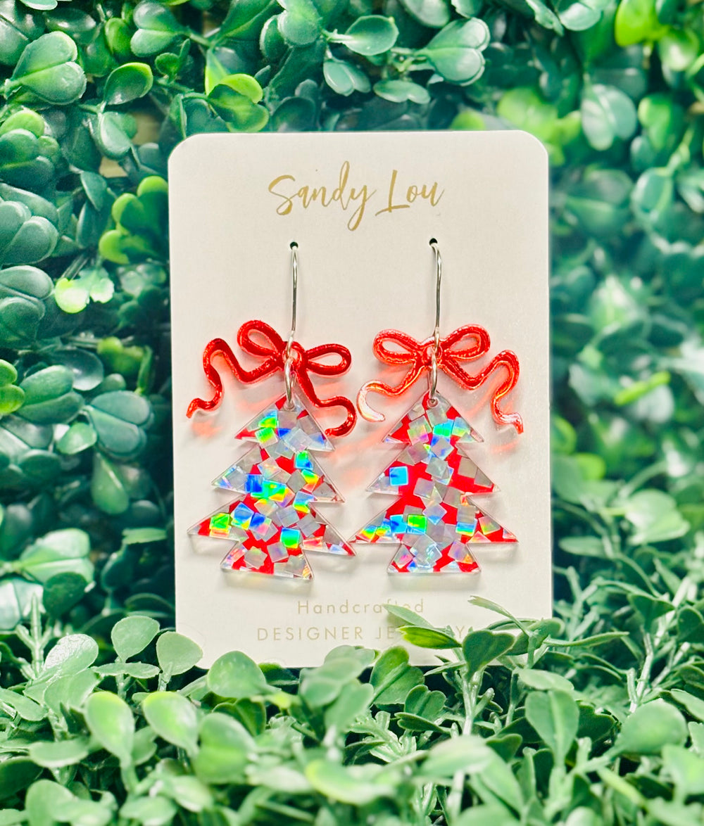 Merry Confetti Tree Earrings Christmas - Red Pixie Dust