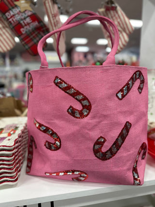 Candy Cane Sequin Tote