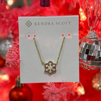 Snowflake Gold Pendant Necklace in White Kyocera Opal