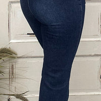 High-Rise Ankle Bootcut Double Waistband Jeans - Dark