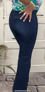 High-Rise Ankle Bootcut Double Waistband Jeans - Dark