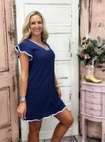 Terry Zip Dress - Navy
