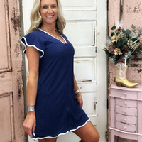 Terry Zip Dress - Navy