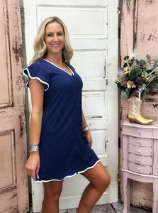 Terry Zip Dress - Navy