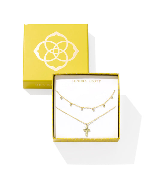 Style a layered look that’s full of sparkle and meaning with the Amelia Gold Cross Necklace Gift Set in White Crystal. This timeless duo pairs our classic cross pendant with a textured strand necklace, creating a thoughtfully curated set that’s pre-wrapped and exclusively priced—perfect for gifting.