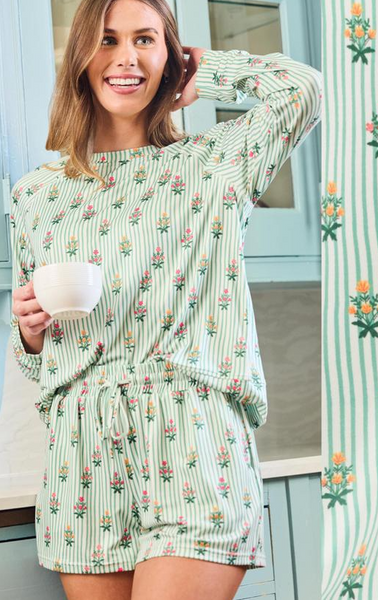 Meet your new favorite lounge set — the Annie Pajamas are perfect for cozy nights and slow mornings. This two-piece set includes a long sleeve crewneck top paired with relaxed-fit shorts featuring an elastic waistband, adjustable drawstring, and side pockets. With a 3” inseam, these shorts offer just the right amount of coverage.

Made from a buttery-soft blend of 94% polyester and 6% spandex, the Annie Pajama Set is lightweight, stretchy, and made for all-day comfort.