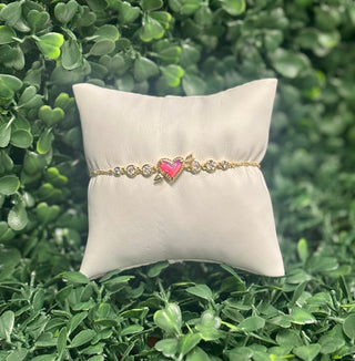 Ari Heart Gold Arrow Tennis Bracelet in Pink Opalescent Resin
Kendra Scott Bracelet 
Heart Bracelet 
tennis bracelet 
Valentines jewelry 
Trendy 
Kendra Scott